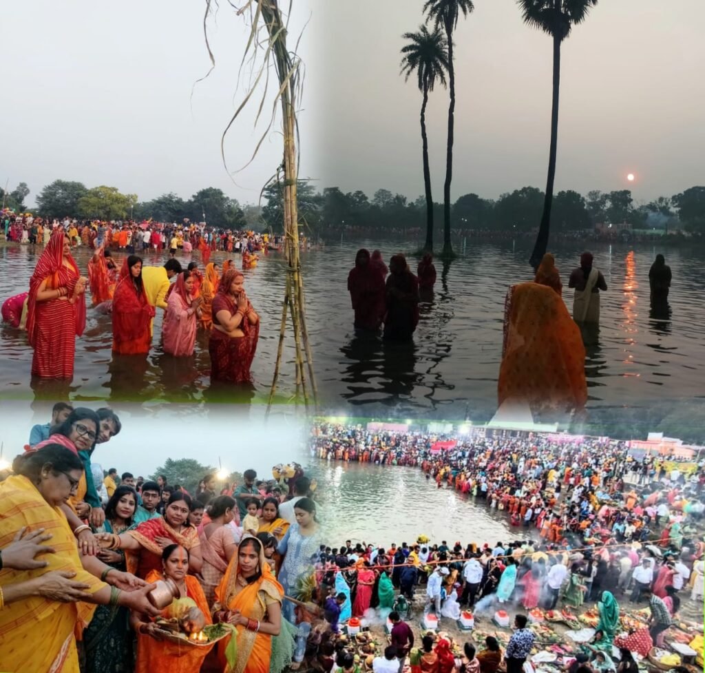 विभिन्न छठ घाटों पर छठव्रतीयो ने डुबते सूर्य को पहला अरग देकर छठ मईया की पूजा अर्चना किया…