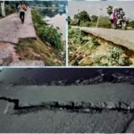 गुरुद्वारा के सामने बनी पीसीसी सड़क, बड़ी हादसे को कर रही आमंत्रित..मिट्टी कट कर गिर रही है तालाब में, जिससे सड़क हो गई है खोखली और टूटती जारही…