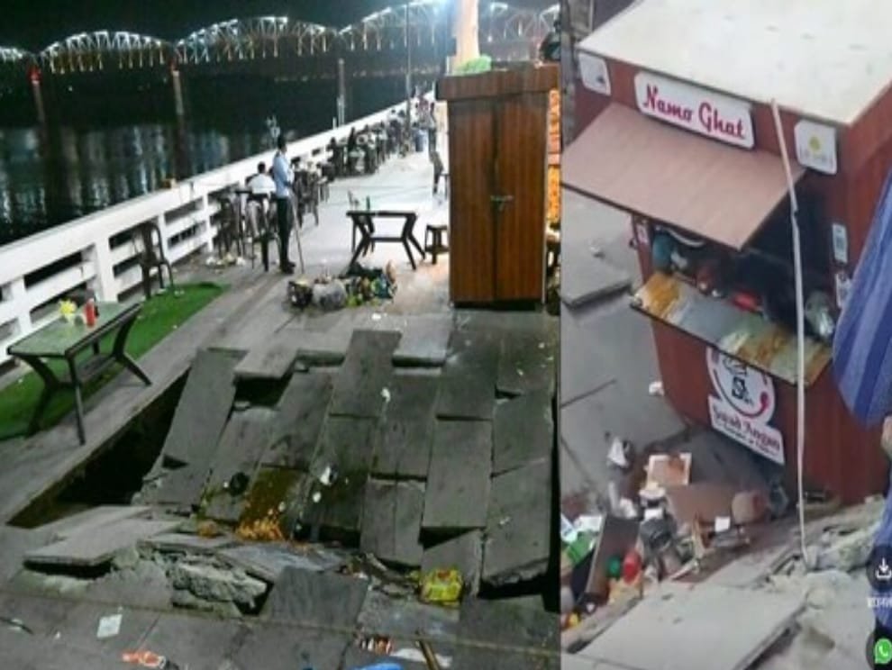 वाराणसी में नमो घाट के पास अचानक धंस गई धरती, दुकानदारों में अफरा-तफरी…