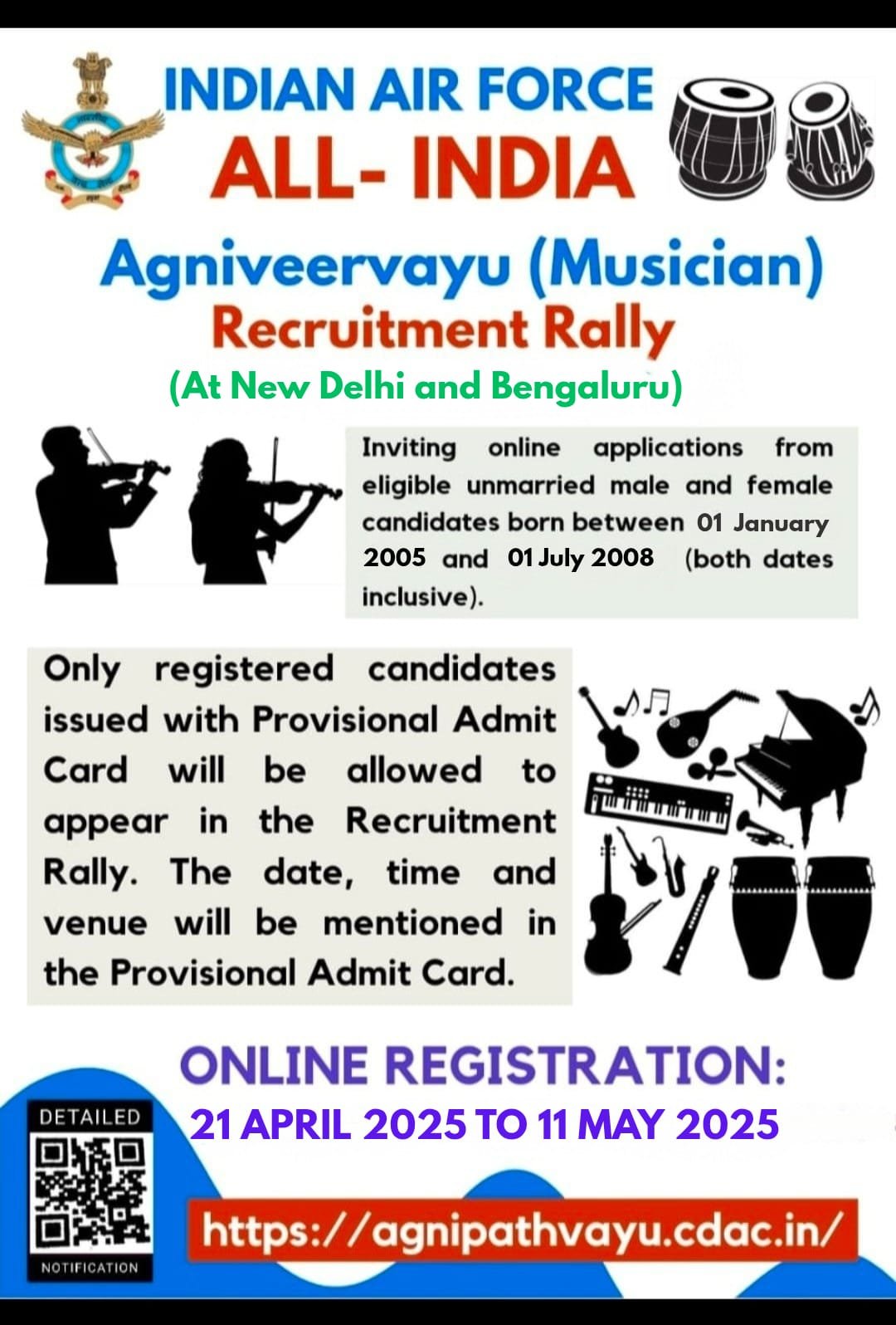भारतीय वायुसेना में अग्निवीर अंतर्गत संगीतकार हेतु रोजगार के अवसर…