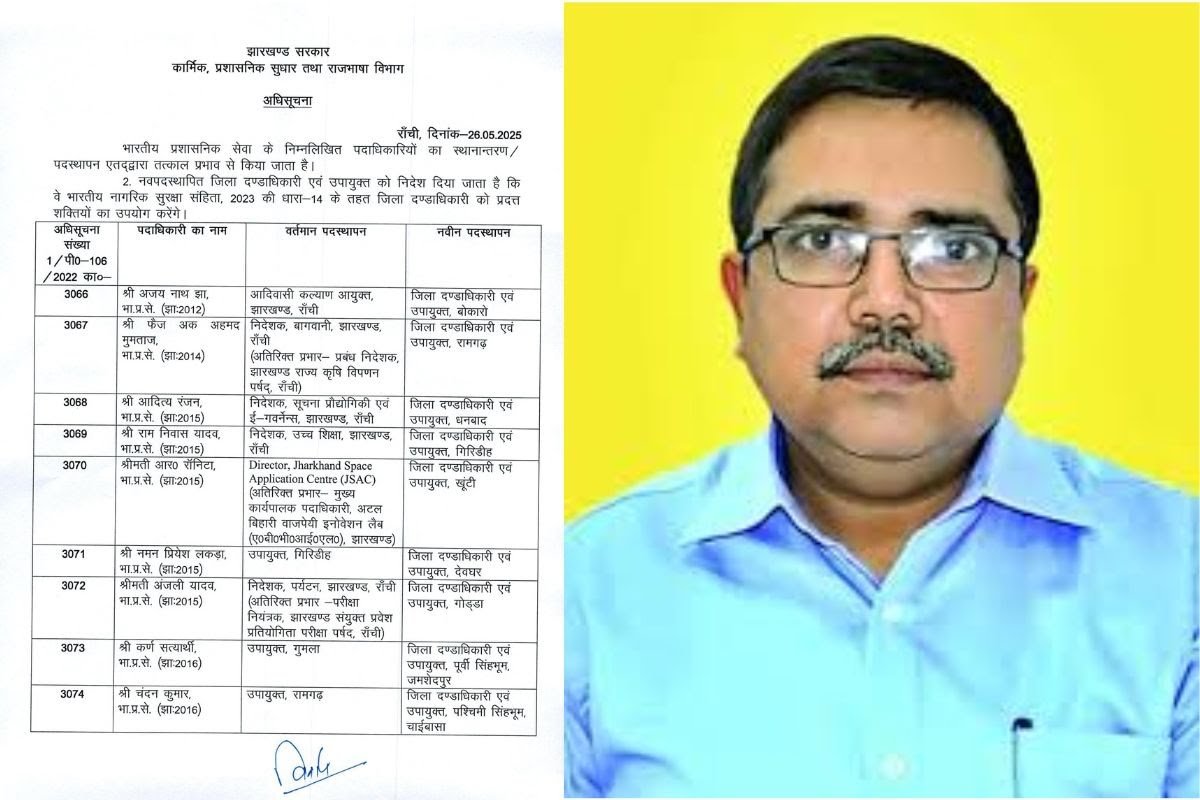 IAS Transfer & Posting: झारखंड में 20 IAS अफसरों का तबादला, अजय नाथ झा को बोकारो की कमान, देखें पूरी लिस्ट…