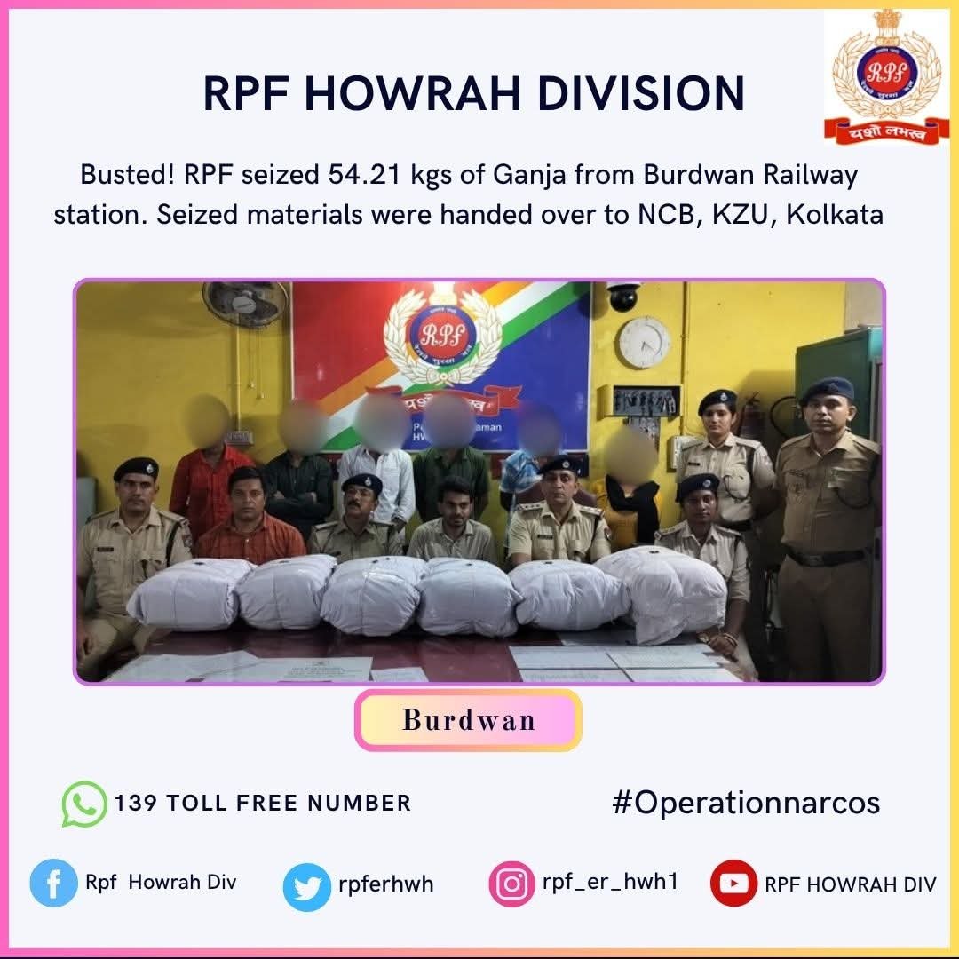 डाउन उत्तर बंग एक्सप्रेस ट्रेन के दो स्लीपर कोच से बर्दवान आरपीएफ ने 54.21 किलो गाँजा के साथ छह को किया गिरफ्तार…