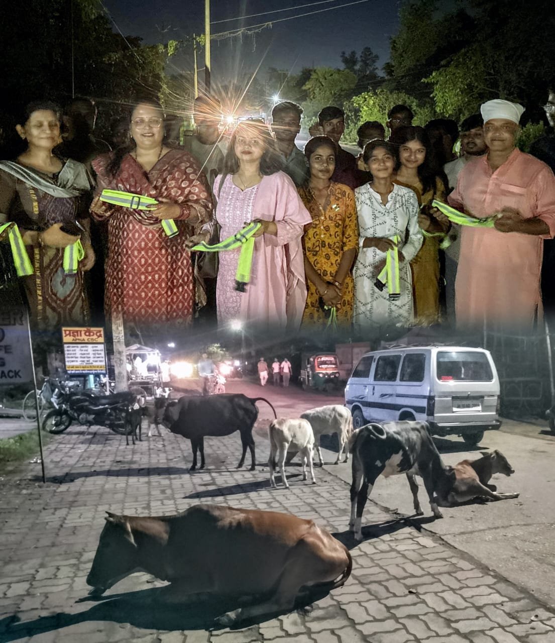 सिंदरी में मवेशियों, गायों को सड़क दुघर्टना से बचाव के लिए पहनाया गया रिफ्लेक्टिव बेल्ट…