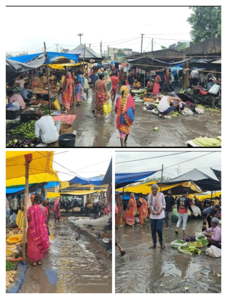 बारिश में हटिया बना छोटा तालाब, पानी में तैरने को विवश है ग्रामीण.