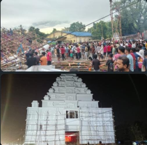 जज़्बा.. मुसीबत के आगे हौंसले की जीत, बारिश और आंधी में ध्वस्त हुए भूली बी ब्लॉक दुर्गा पूजा पंडाल को समिति ने पुनः निर्माण कर खड़ा किया…