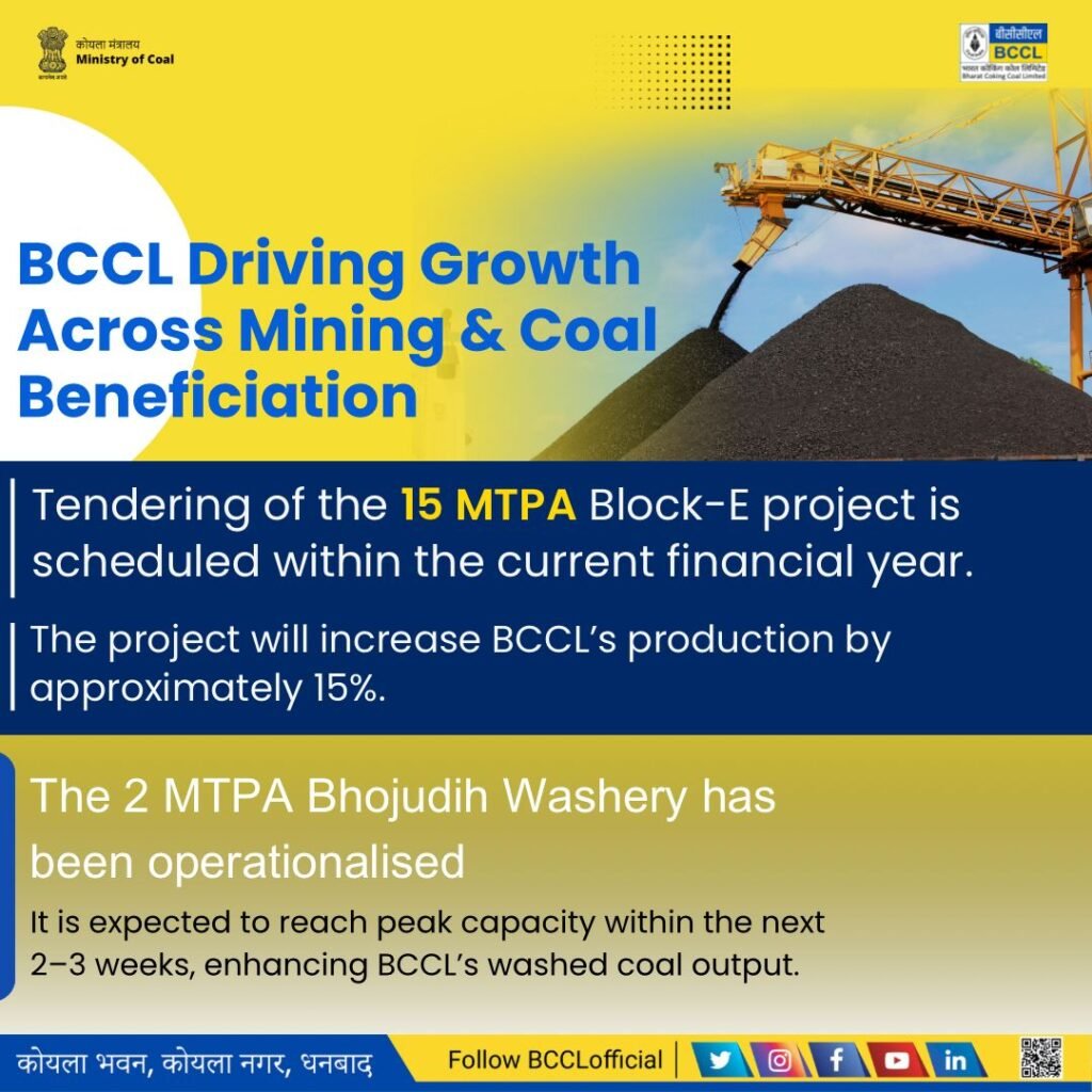 बीसीसीएल ने क्षमता विस्तार की दिशा में बढ़ाए कदम; 15 MTPA ब्लॉक-E परियोजना और भोजूडीह वाशरी के माध्यम से उत्पादन में होगी वृद्धि…