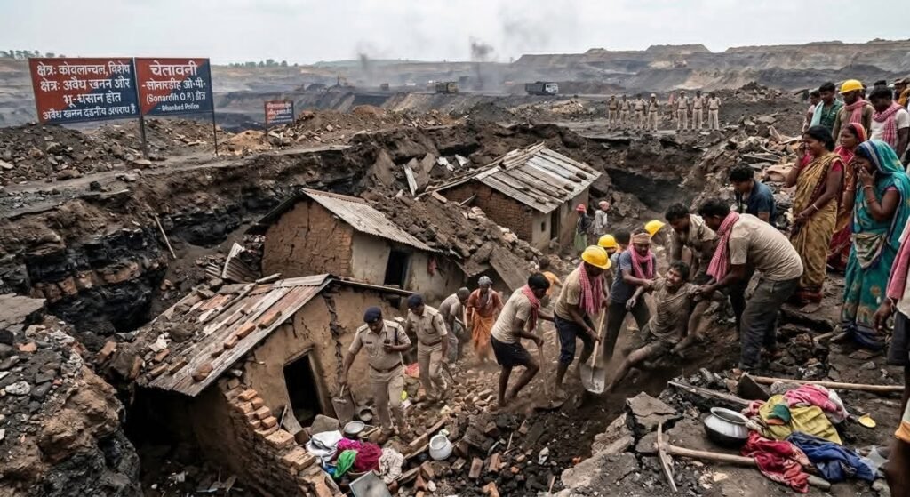 सोनारडीह में भू-धंसान से हड़कंप: घर जमींदोज, कई लोगों के दबे होने की आशंका, सड़क जाम…