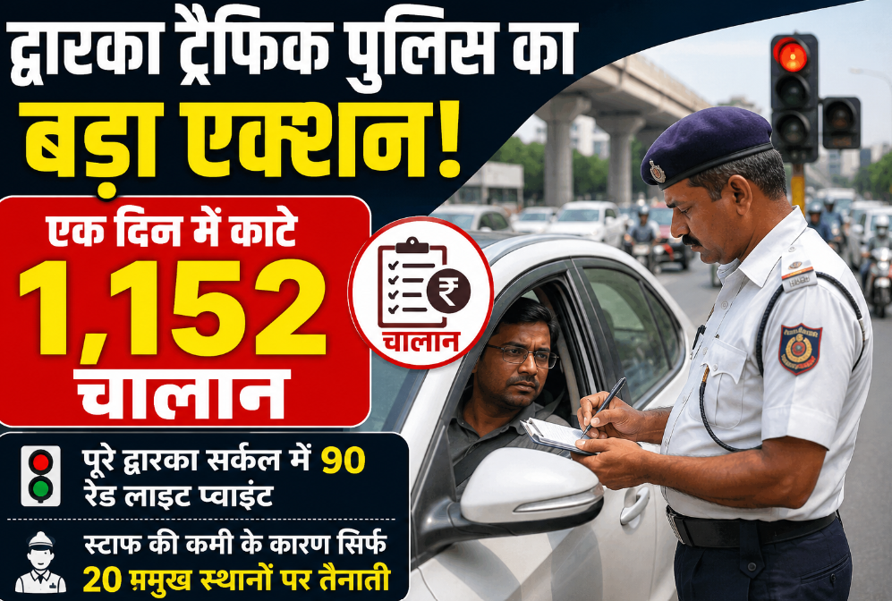 सावधान! द्वारका ट्रैफिक पुलिस की सख्ती, एक ही दिन में 1,152 लोगों पर कार्रवाई