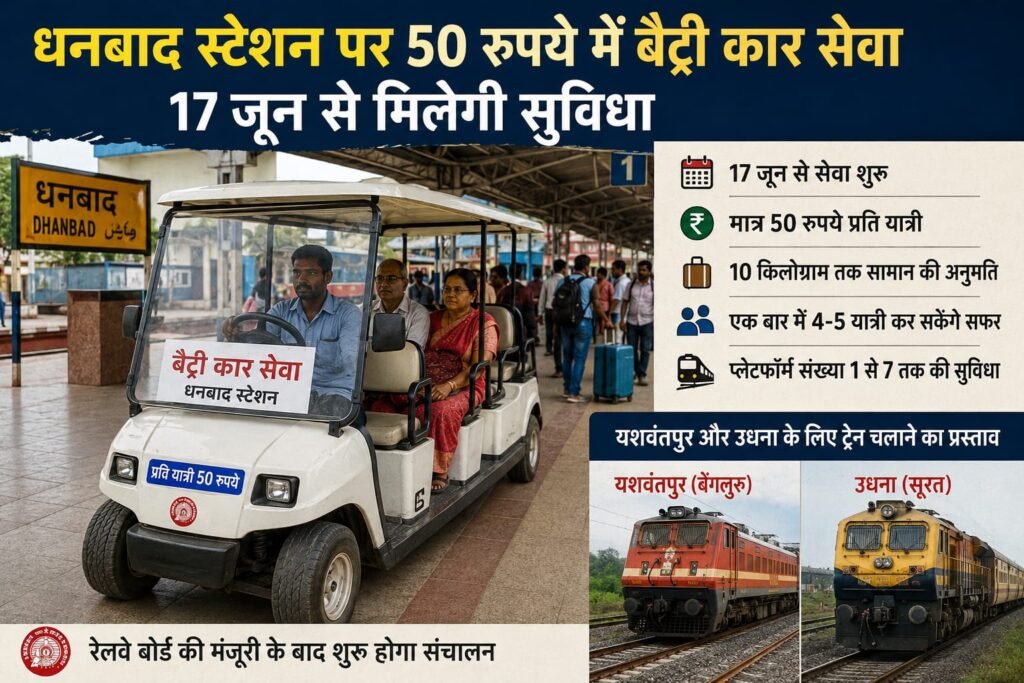 अब धनबाद स्टेशन पर नहीं होगी परेशानी, सिर्फ 50 रुपये में प्लेटफॉर्म तक पहुंचाएगी बैट्री कार