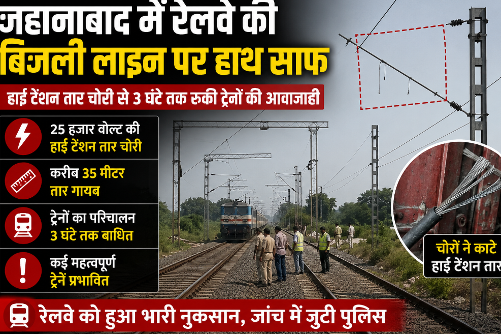 जहानाबाद में रेलवे की बिजली लाइन पर हाथ साफ, हाई टेंशन तार चोरी से 3 घंटे तक रुकी ट्रेनों की आवाजाही