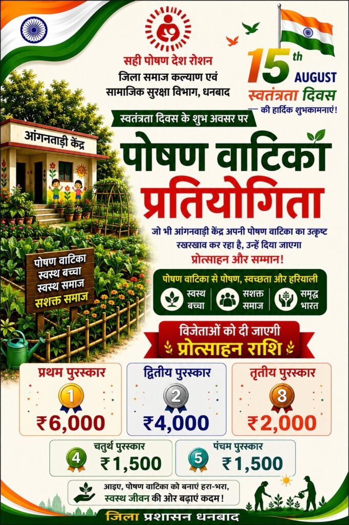 Dhanbad News: स्वतंत्रता दिवस पर सम्मानित होंगे 30 उत्कृष्ट आंगनबाड़ी केंद्र, पोषण वाटिका के लिए 5 केंद्रों को मिलेगा विशेष सम्मान