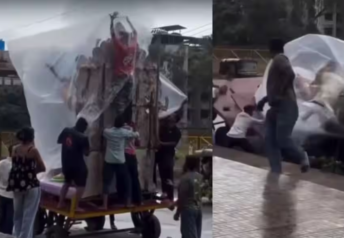 नालासोपारा में अचानक गिरी गणेश प्रतिमा, चार लोग नीचे दबे; स्थानीय लोगों ने बचाया