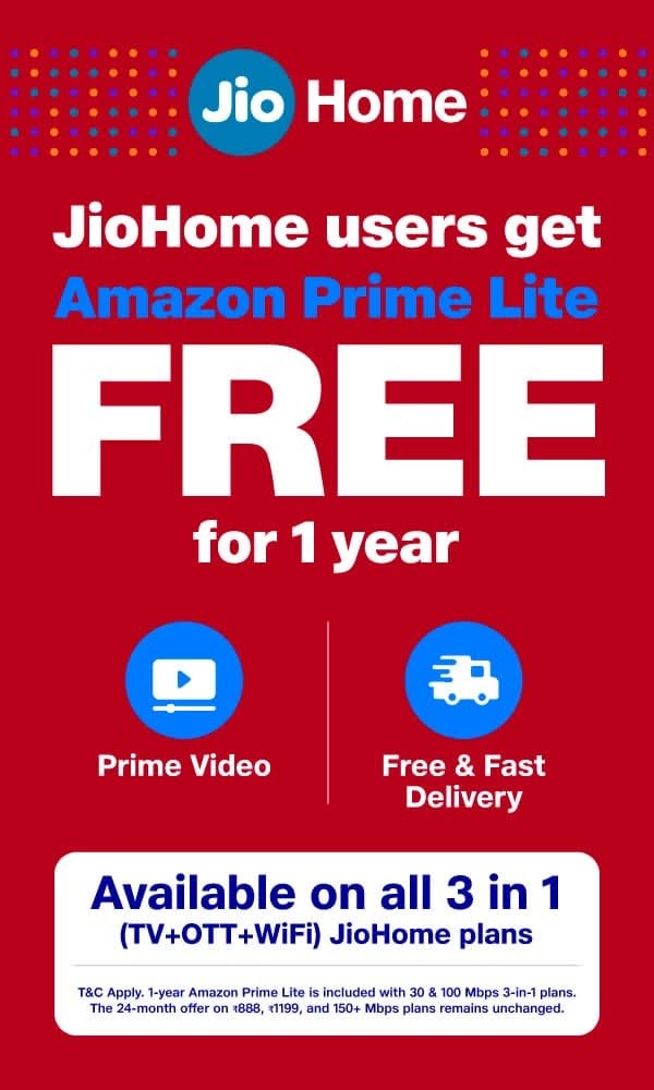JioHome के 30 और 100 Mbps प्लान पर एक साल Amazon Prime Lite फ्री, जानें कैसे मिलेगा लाभ
